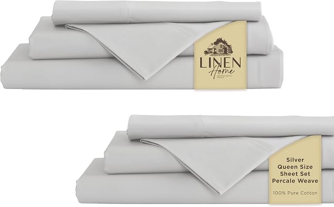 Linen Home 100% Cotton Percale Sheet Set Pack of 2, Queen Size, Deep Pocket by LINENHOME