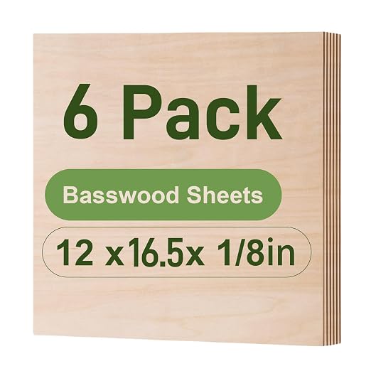 6 Pack Basswood Sheets, 12 x 16.5 x 1/8 Inch, 3mm Thin Plywood Sheets by Wowood