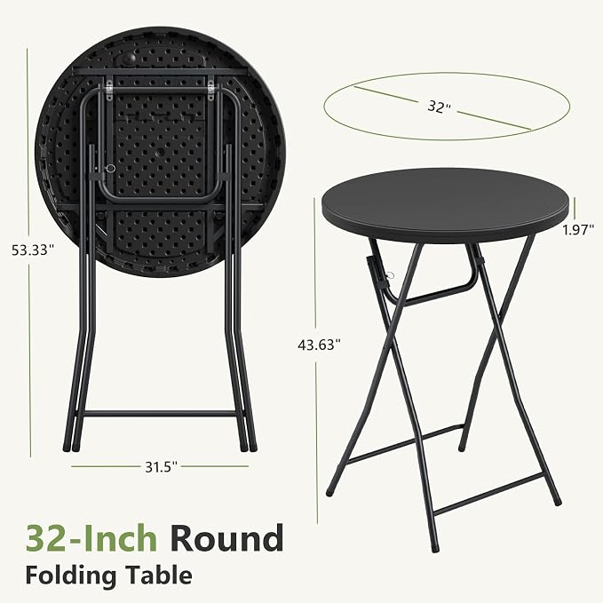 Folding Table, 32 Inch Foldable Cocktail Bar, High Top Round Folding Tables No - Image 3