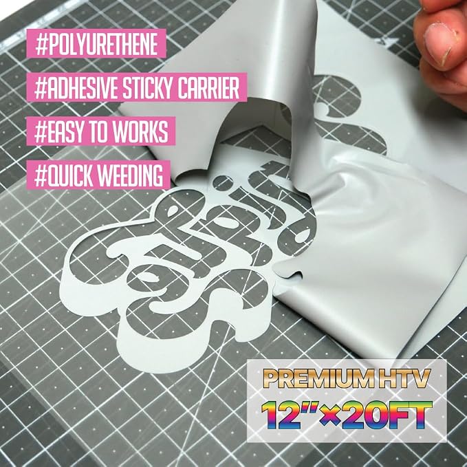 PU Heat Transfer Vinyl 12"×20ft Roll Grey – HTV - Image 2