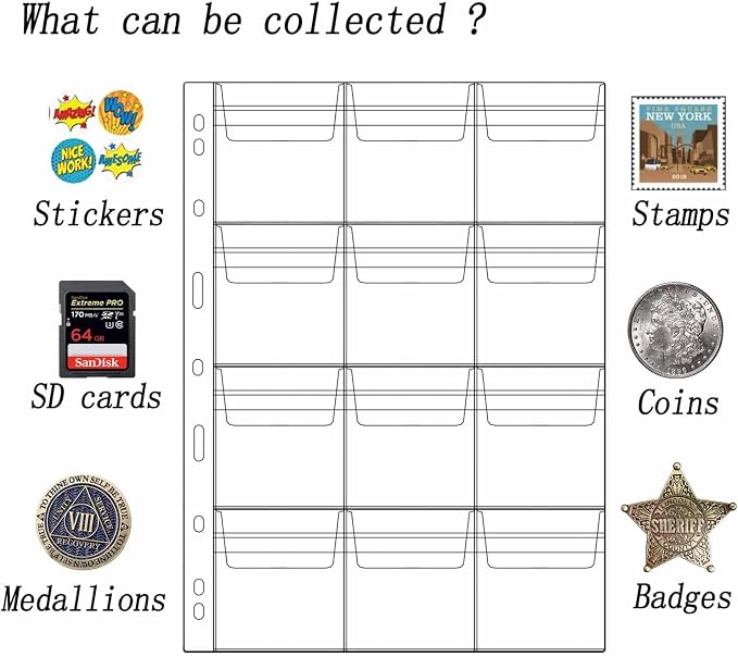 10 Sheets Coin Collection Supplies Pages, Coins Collecting Pocket Page - Image 5