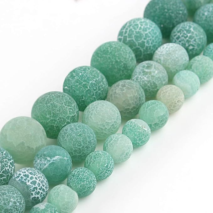60pcs Natural Matte Green Oxidized Gemstone Beads，6mm Frosted Round Loose Stone - Image 5