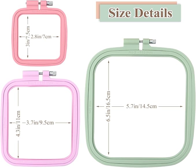ZOCONE 3Pcs 3 Size Square Embroidery Hoops, ABS Plastic Embroidery Hoops Cross - Image 2