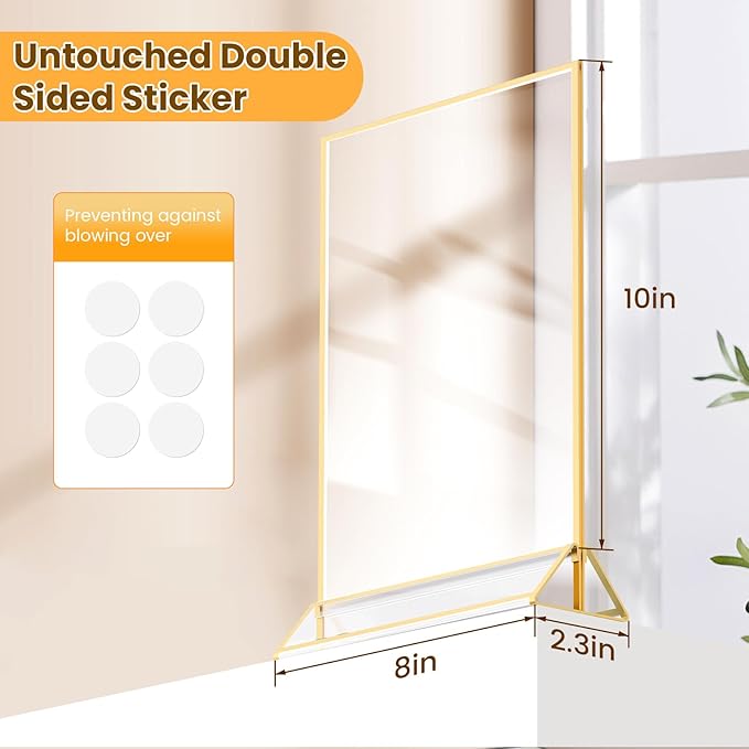 Gold Frames 8X10 Double-Sided Gold Picture Frames Tabletop Acrylic Sign Holder - Image 2