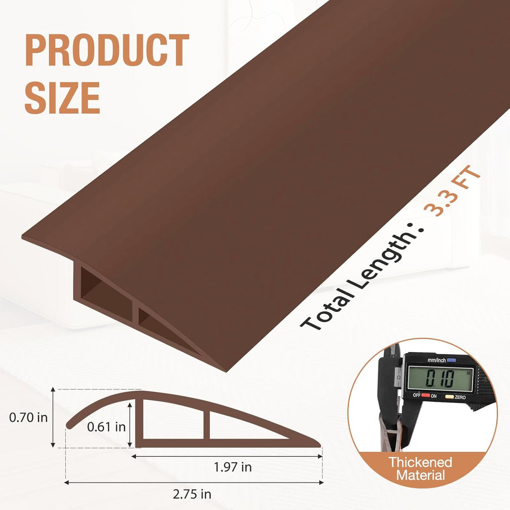 Floor Transition Strip Self Adhesive Vinyl Door Threshold for Doorways Carpet Edging Trim Overlap Edge Reducer for Laminate Floor, Carpet, Tile (Brown, 2/5" to 3/5", 3.3Ft)