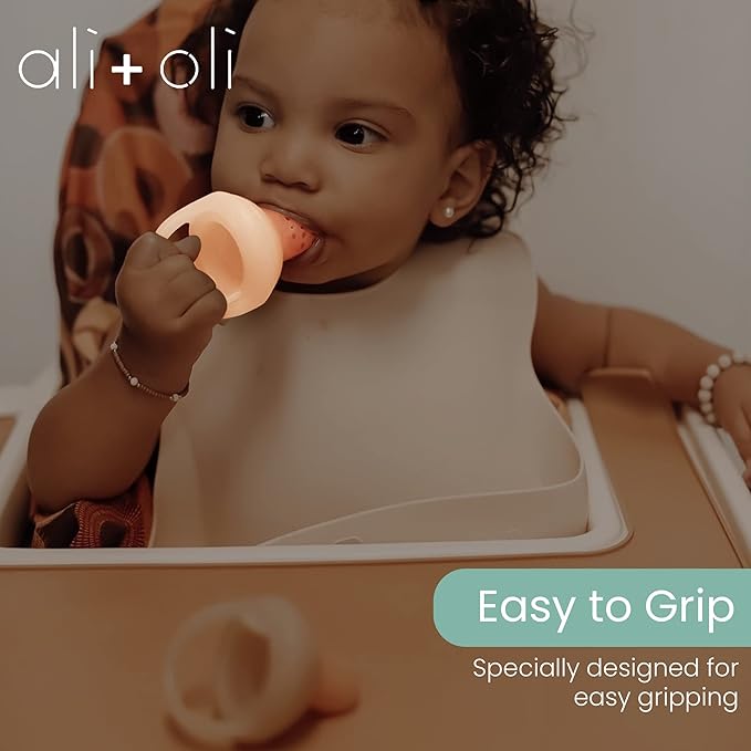 Ali+Oli (2-pc) Food & Fruit Feeder Pacifier (Oat & Coco) Set for Baby, BPA-Free Food-Grade Silicone Fruit Pacifier Feeder, Infant & Toddler Teether Soother, Fruit Teethers for Babies