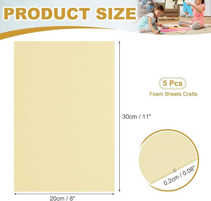 uxcell 5 Pcs Light Yellow EVA A4 Foam Sheets Crafts, 12 x 8 Inch Foam Paper - Image 2