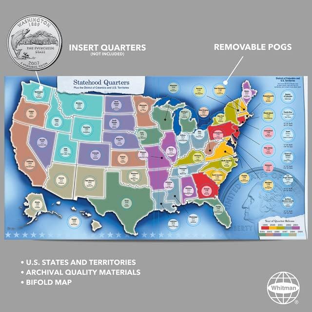 Whitman Coin Collector’s Board Compact Coin Coin Map US State Quarter Series - Image 2