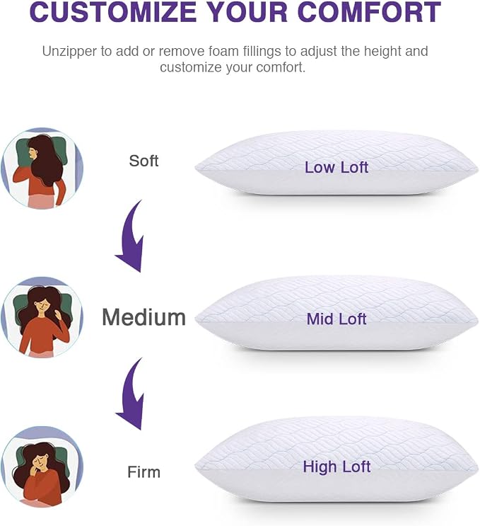 WISHSMILE Cooling Pillows Queen Size Set of 2, Memory Foam Pillows - Image 4