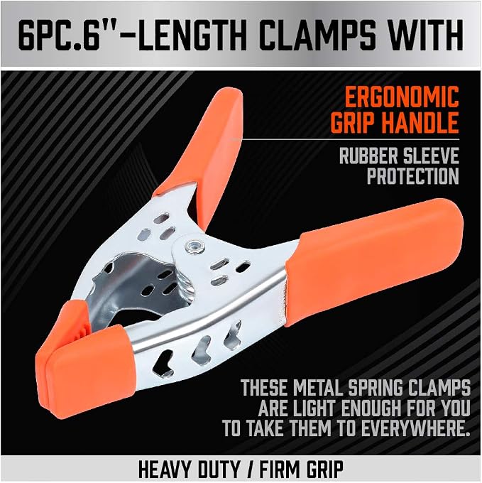 HORUSDY 6-Piece 6" inch Spring Clamp, Heavy Duty Spring Metal Spring Clamps - Image 2