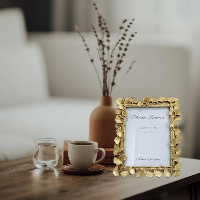 1PCS 6x8Inch Ginkgo Picture Frame | Bright Gold, Wall Tabletop Use, Fits 6x8 - Image 4