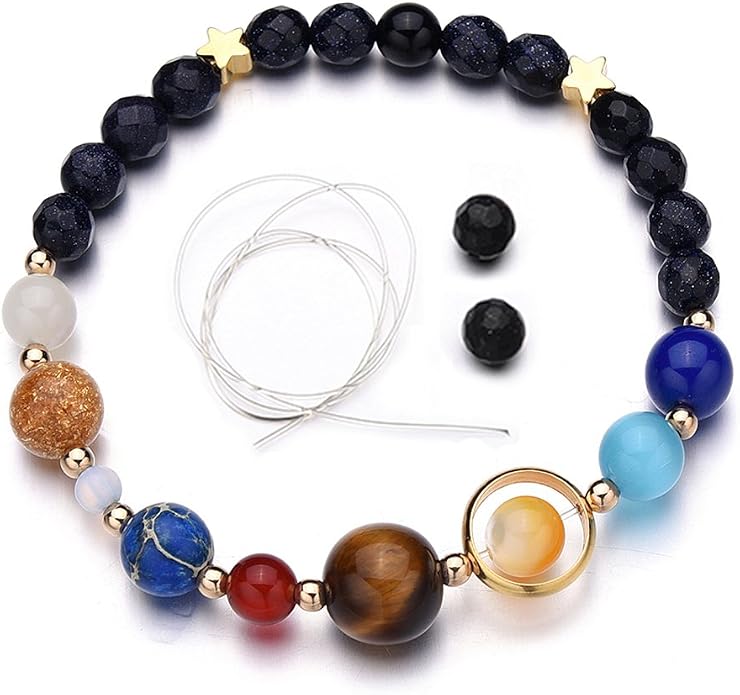 Women Stone Bead Charm Bracelet Universe Galaxy the Eight Planets Nine Planets by MENGLINA