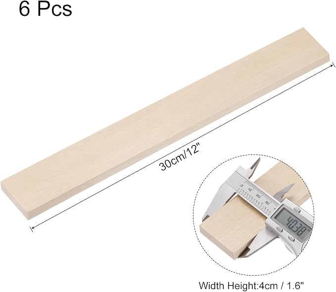 MECCANIXITY 6pcs Wood Sticks, 3/8"x 1.6" x 12" Rectangle Wooden Cube Wood - Image 2
