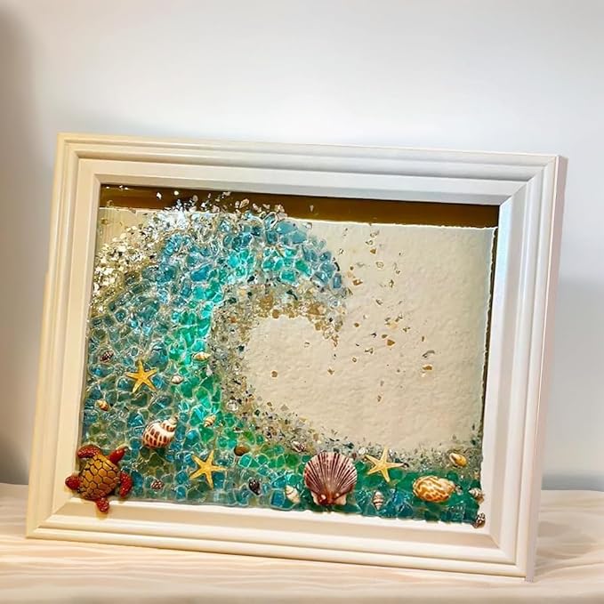 Sea Glass Art Kit, Mosaic Glass Photo Frame Set 9.5x7.5 Inch, Handcraft Style - Image 6