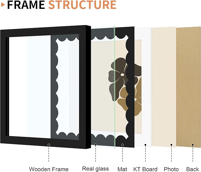 8x8 Picture Frame with Wavy Mat, Wooden Real Glass 8 x 8 Photo Frame - Image 5