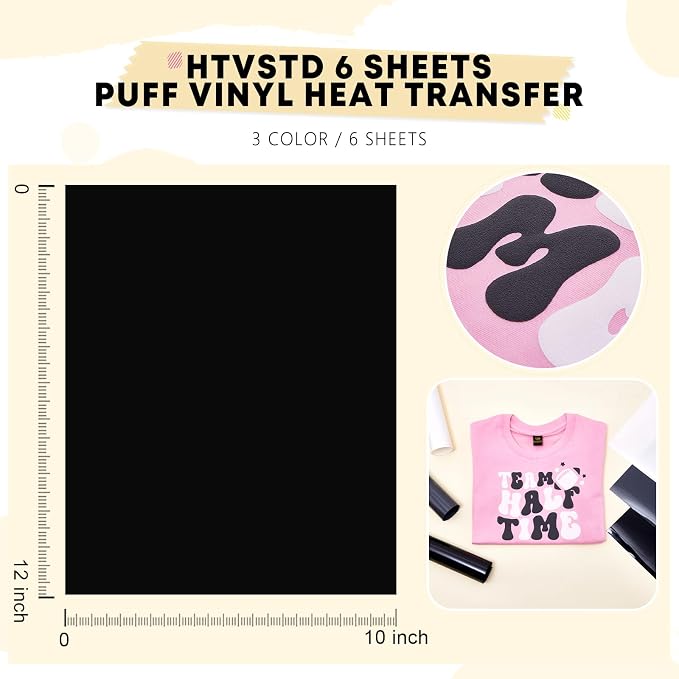 HTVSTD Grey Black White Puff HTV Heat Transfer Vinyl 6pcs 12×10in | 3D Puffy - Image 2