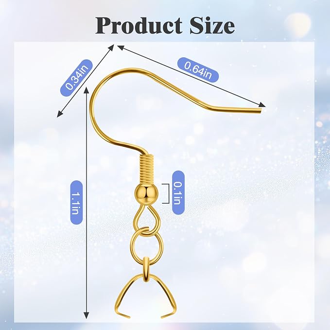 Earring Hooks 50 PCS/25 Pairs, Stainless Steel Golden Ear Wires Fish Hooks - Image 2