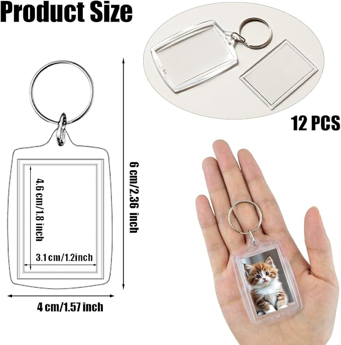 REDANHA 12pcs Acrylic Photo Frame Keychain Holder 2 x 3 In Picture Insert Blank - Image 2
