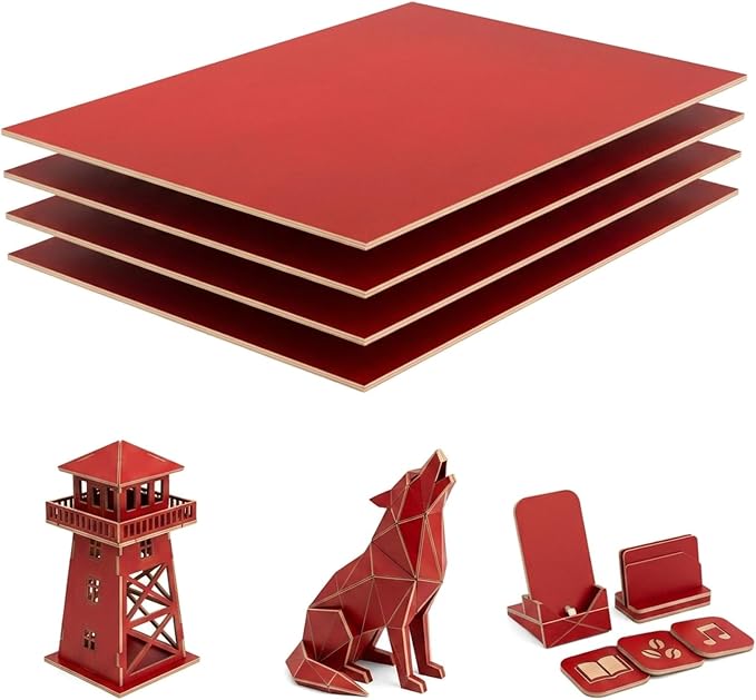 4 Pack Double-Sided Pre-Painted Colored Plywood Sheets, 11.7"x8.27"x1/8" by Creatorally