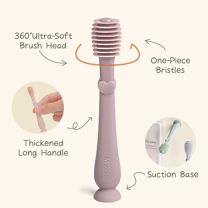 Moonkie Baby Tongue Cleaner, Toddler Toothbrush, Baby Oral Cleaner Newborn Kit for 3 Months+, 2 Pcs (Clay/Ivory)