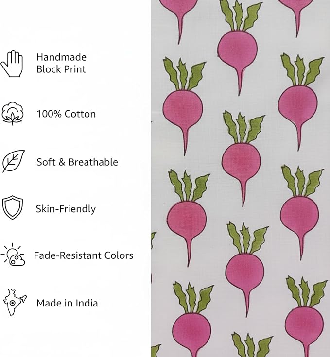 E-Tailor® Hand-Block Printed Pre-Cut Cotton Fabric Ideal - Image 3
