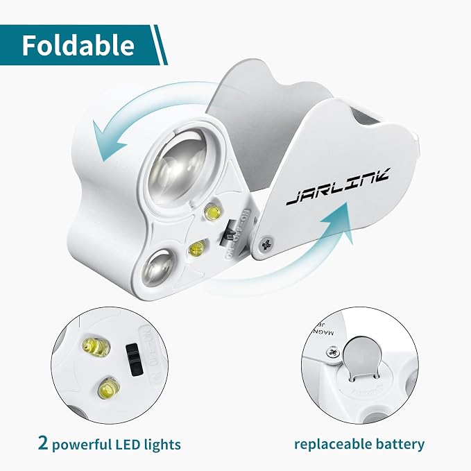 JARLINK 30X 60X Illuminated Jewelers Loupe Magnifier, Foldable Jewelry Magnifier - Image 4