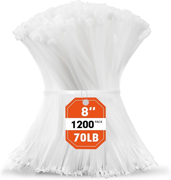 Zip Ties, RAZCC 1200pcs White Cable Zip Ties 8 Inch, Heavy Duty Plastic Wire by RAZCC