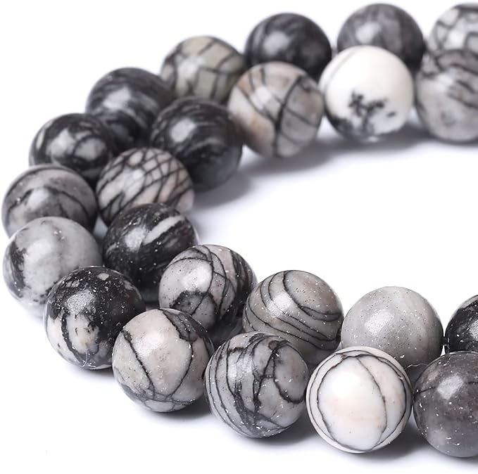 38pcs 10mm Natural Stone Beads Spider Web Stone Round Loose Spacer Energy Stone - Image 3