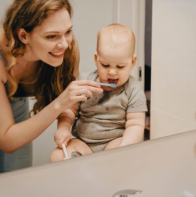 Moonkie Baby Tongue Cleaner, Toddler Toothbrush, Baby Oral Cleaner Newborn Kit for 3 Months+, 3 Pcs (Blush/Pale Mauve/Ivory)