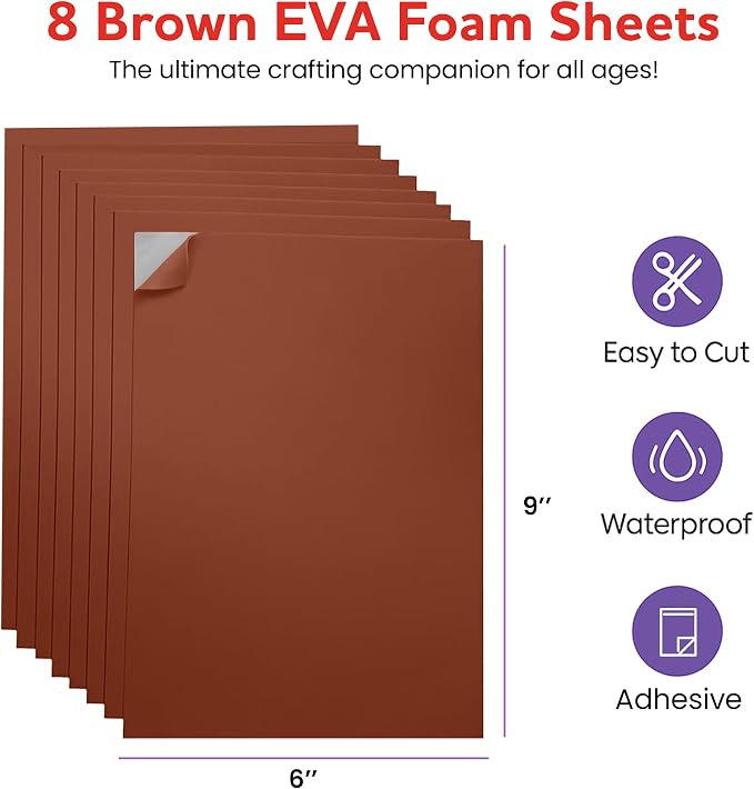 Self-Adhesive EVA Foam Sheets for Crafts – 2mm Thickness 8 Brown Sheets - Image 2
