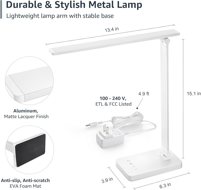 Lepro LED Desk Lamp with USB Charging Port, 700LM Dimmable Home Office Touch - Image 6