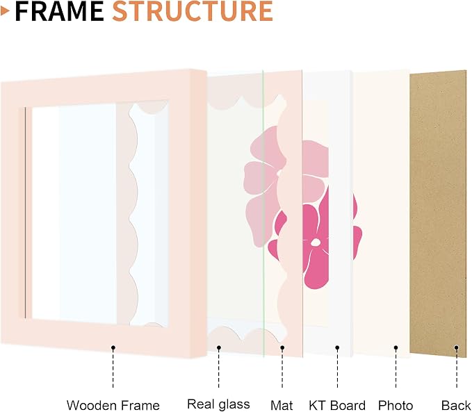 5x5 Picture Frame with Wavy Mat, Wooden Real Glass 5 x 5 Photo Frame - Image 5