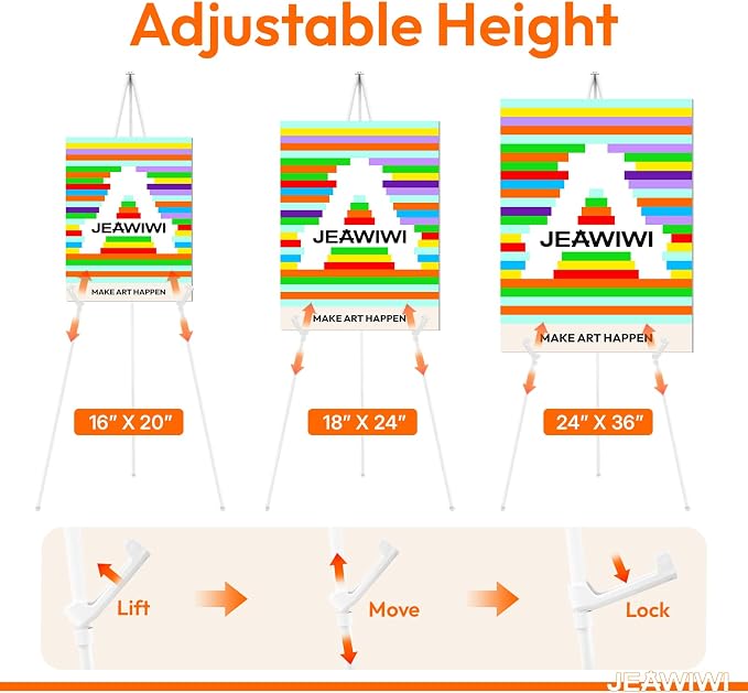 JEAWIWI 8PCS White Easel Stand for Wedding Sign Stand, 65 Inch Adjustable Metal - Image 4