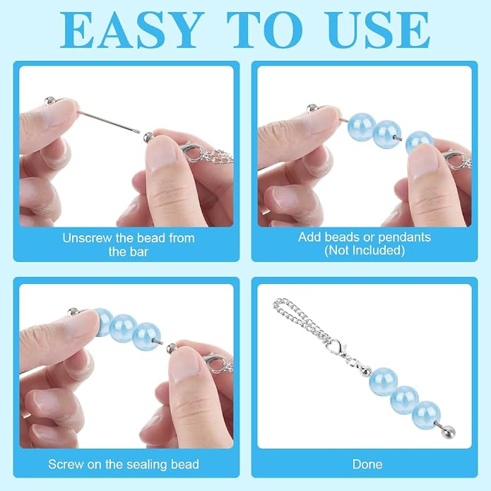 16PCS Beadable Keychain Bar Bulk, Metal Blank Beaded Keychain Bar - Image 6