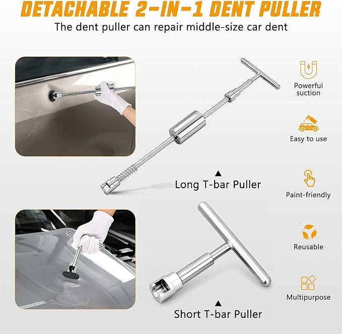 Paintless Dent Repair Kit with T-Bar Slide Hammer Dent Starter Set | Metal Dent - Image 2