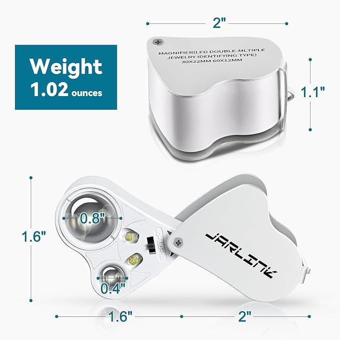 JARLINK 30X 60X Illuminated Jewelers Loupe Magnifier, Foldable Jewelry Magnifier - Image 7