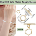 Beebeecraft 1 Box 10Pcs Toggle Clasps T-bar Closure Connectors Real 18K Gold - Image 2