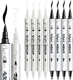 TRANSON 4 Black and 4 White Paint Markers Brush and Fine Dual-tip Acrylic Paint - Image 6