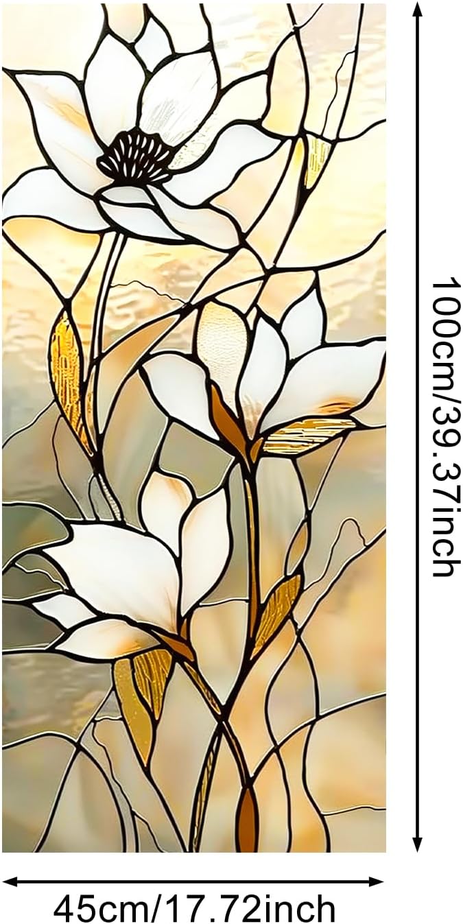 IVN Privacy Window Film Stained Glass Static Cling Window Film White Floral - Image 3