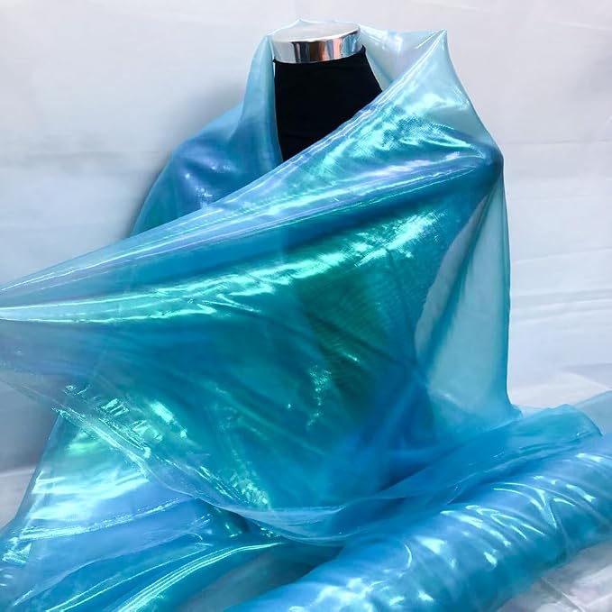 Sky Blue Iridescent Organza Fabric - Image 6