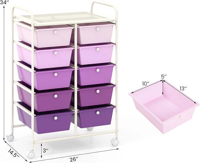 Giantex 10 Drawers Rolling Cart, Classroom Organizers, Storage Cart - Image 3