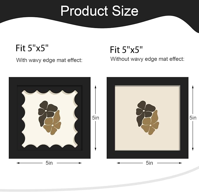 5x5 Picture Frame with Wavy Mat, Wooden Real Glass 5 x 5 Photo Frame - Image 2