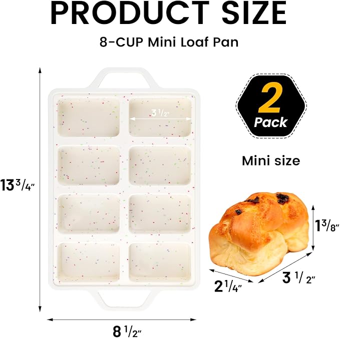 Vinino 2 Pack Mini Silicone Loaf Pans, 8-Cavity Metal Reinforced Frame Pans | - Image 3