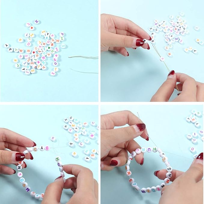 1400 Pieces 4x7mm White Round Acrylic Alphabet Letter Beads A-Z Heart Pattern - Image 3