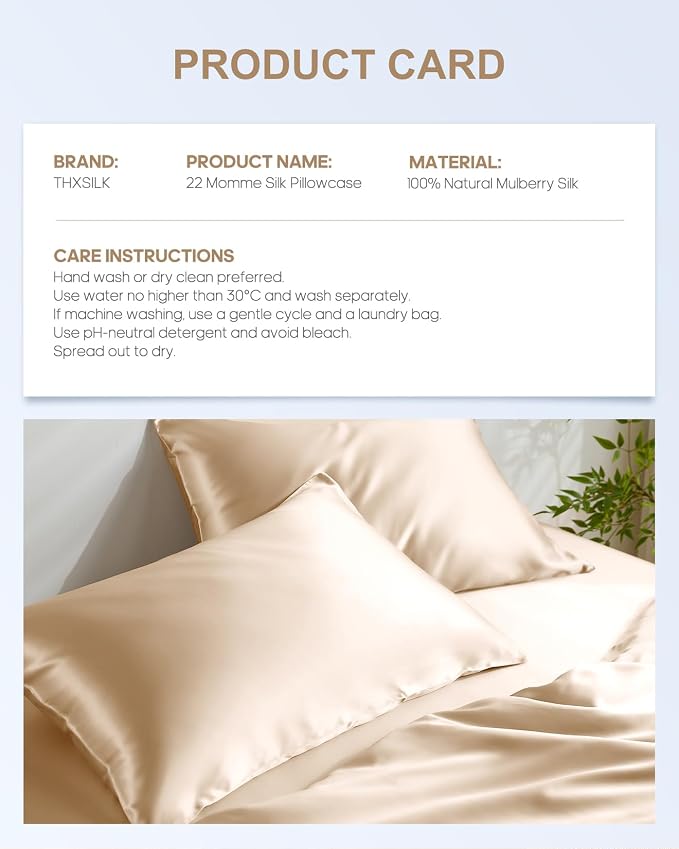 THXSILK Silk Pillowcase for Hair and Skin, 100% Mulberry Silk Bed Pillowcase 22 - Image 8