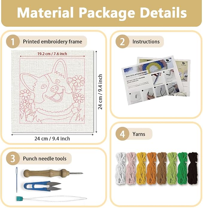 Doodlream Cute Corgi Dog DIY Punch Needle Embroidery Kit - Image 2