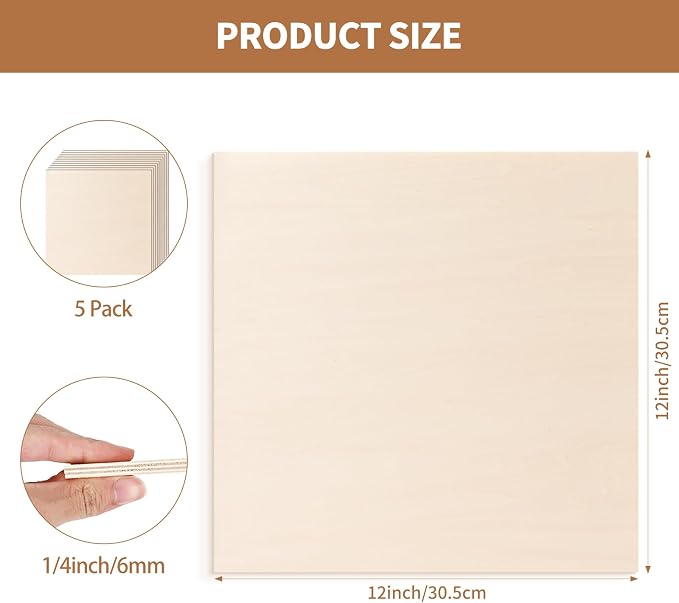 5 Pack-12x12'' Basswood Sheets 1/4 - Image 2