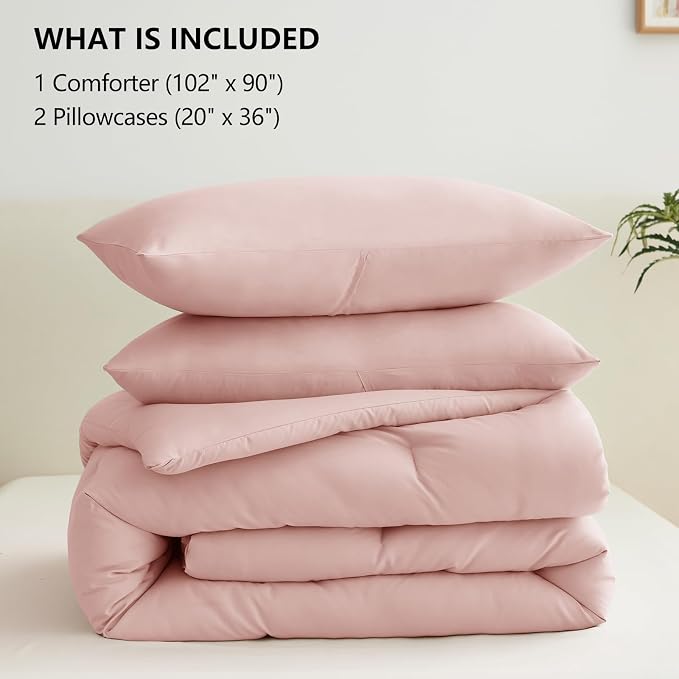 CozyLux King Size Comforter Set Blush Pink, 3 Pieces Solid Comforters King Size - Image 7