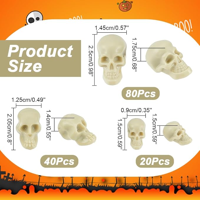 arricraft 140 Pcs 3 Sizes Mini Plastic Skull Heads, Halloween Skeleton - Image 2