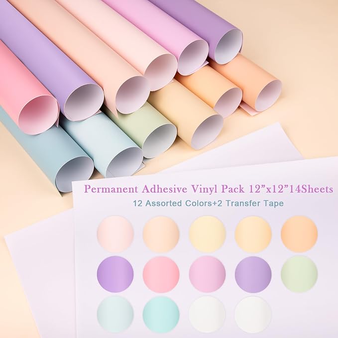 VINYL FROG Pastel Adhesive Vinyl Bundle -14 Sheets 12 Boho Permanent Vinyl +2 - Image 2